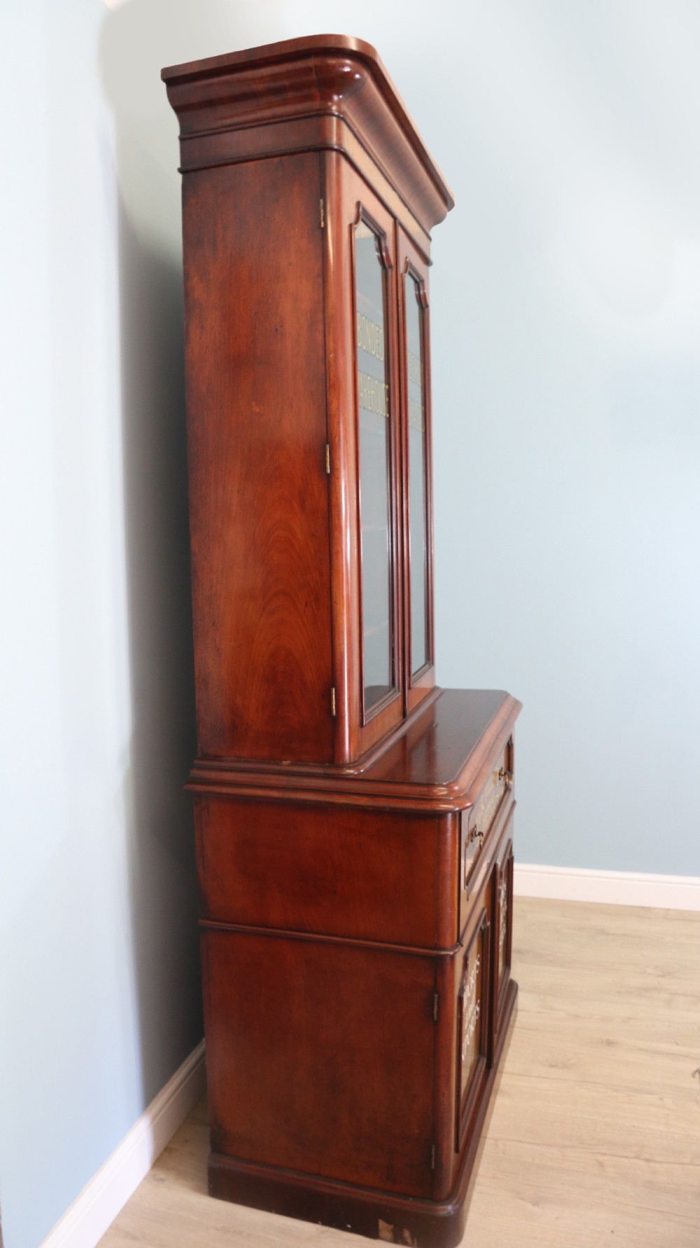 Victorian mahogany secretaire two section bookcase cabinet View IV
