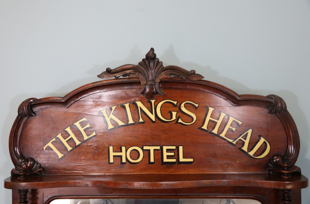 Victorian mirror back chiffonier with later sign written advertising detail  View VI