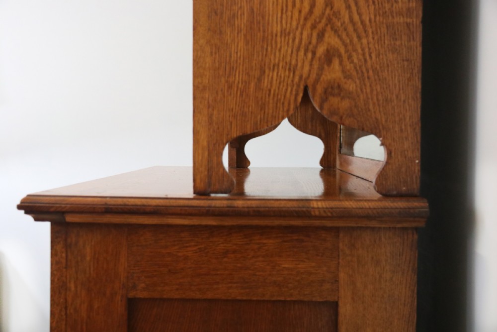 19th century light oak side cabinet in the Arts and Crafts style. View VIII