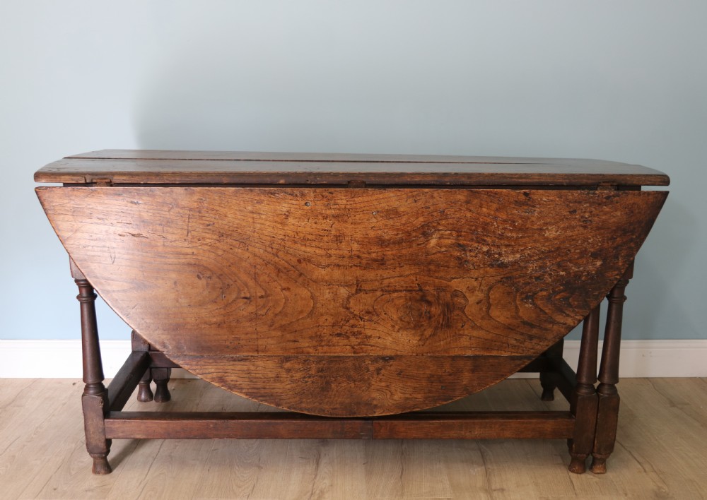 18th Century oak drop leaf dining table View IV