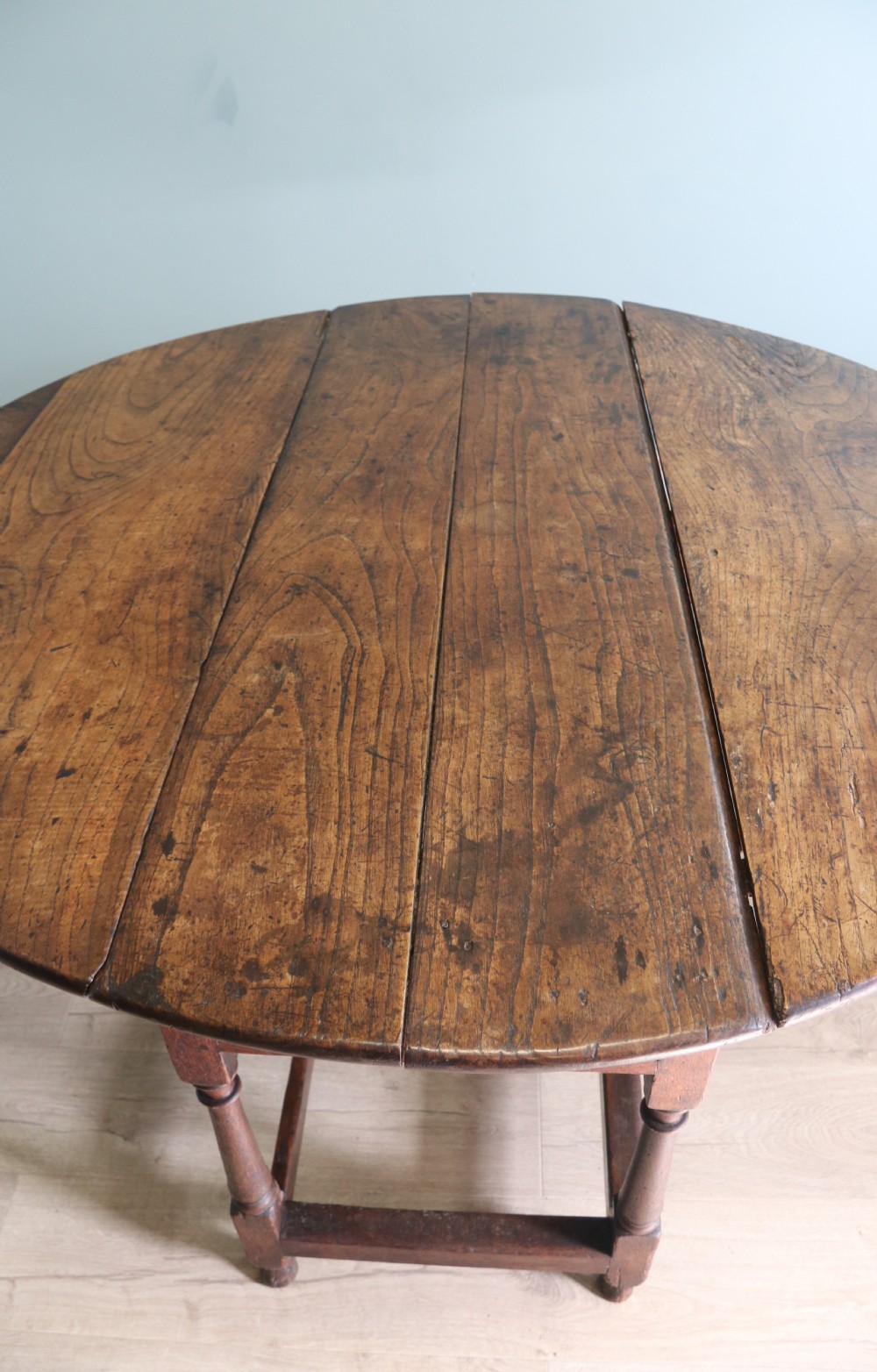 18th Century oak drop leaf dining table View VIII