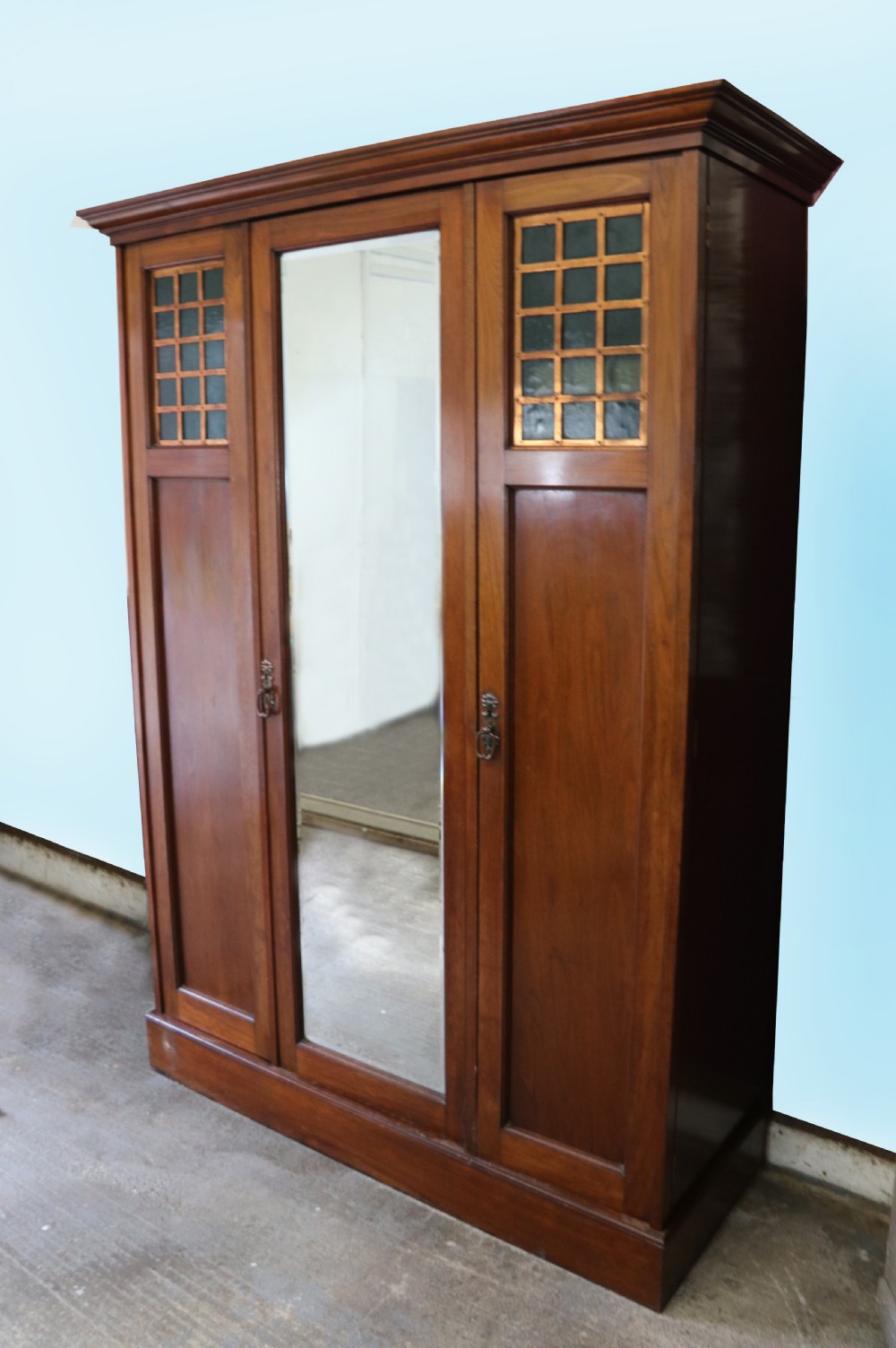 Arts and Crafts design mahogany & walnut wardrobe View II