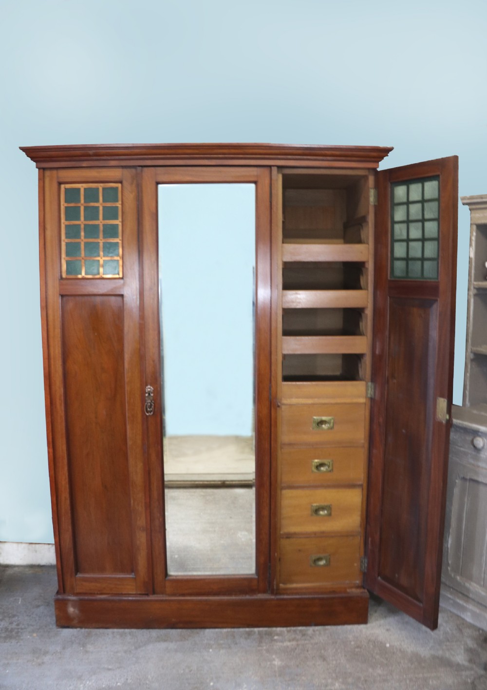 Arts and Crafts design mahogany & walnut wardrobe View III
