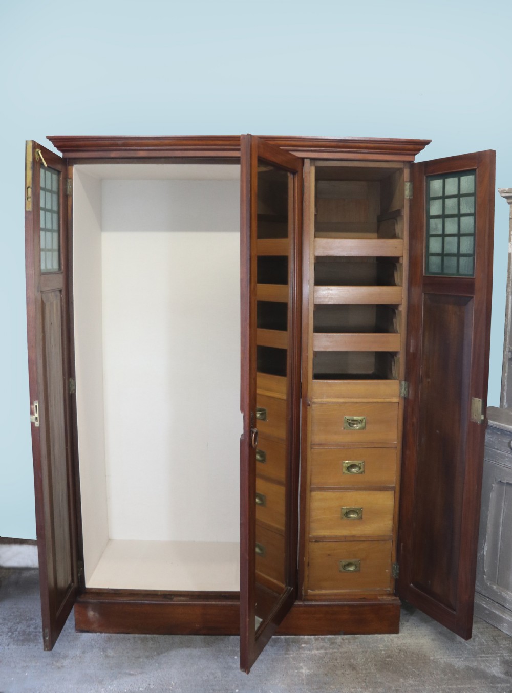 Arts and Crafts design mahogany & walnut wardrobe View IV