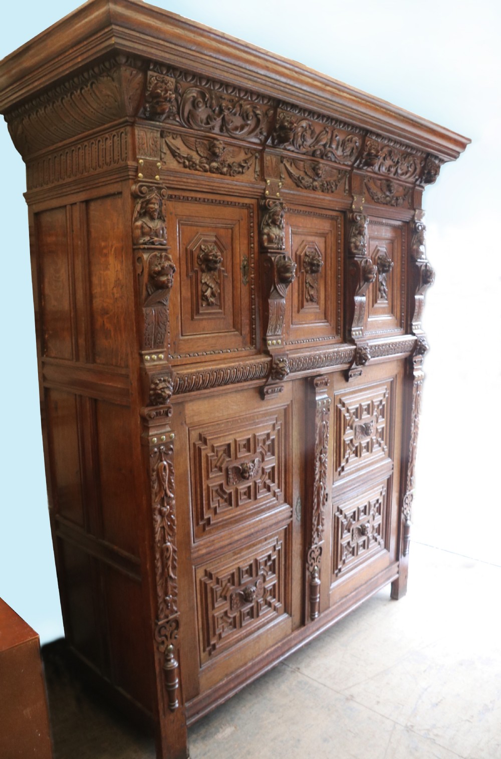 A totally magnificent 19th century oak court cupboard in the gothic style
