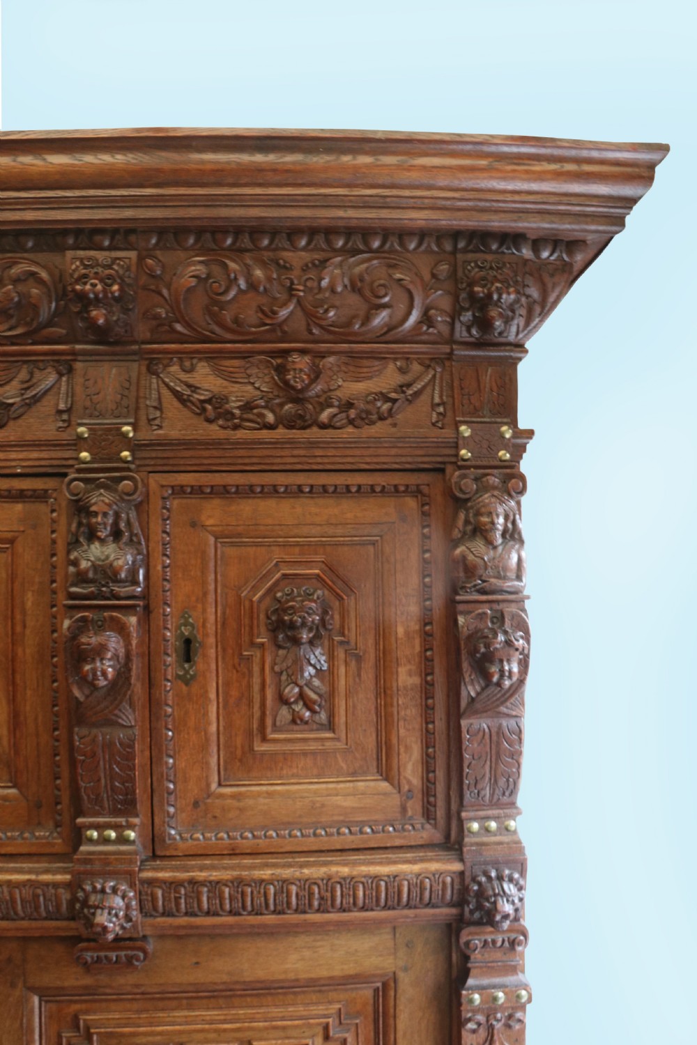 A totally magnificent 19th century oak court cupboard in the gothic style View VI