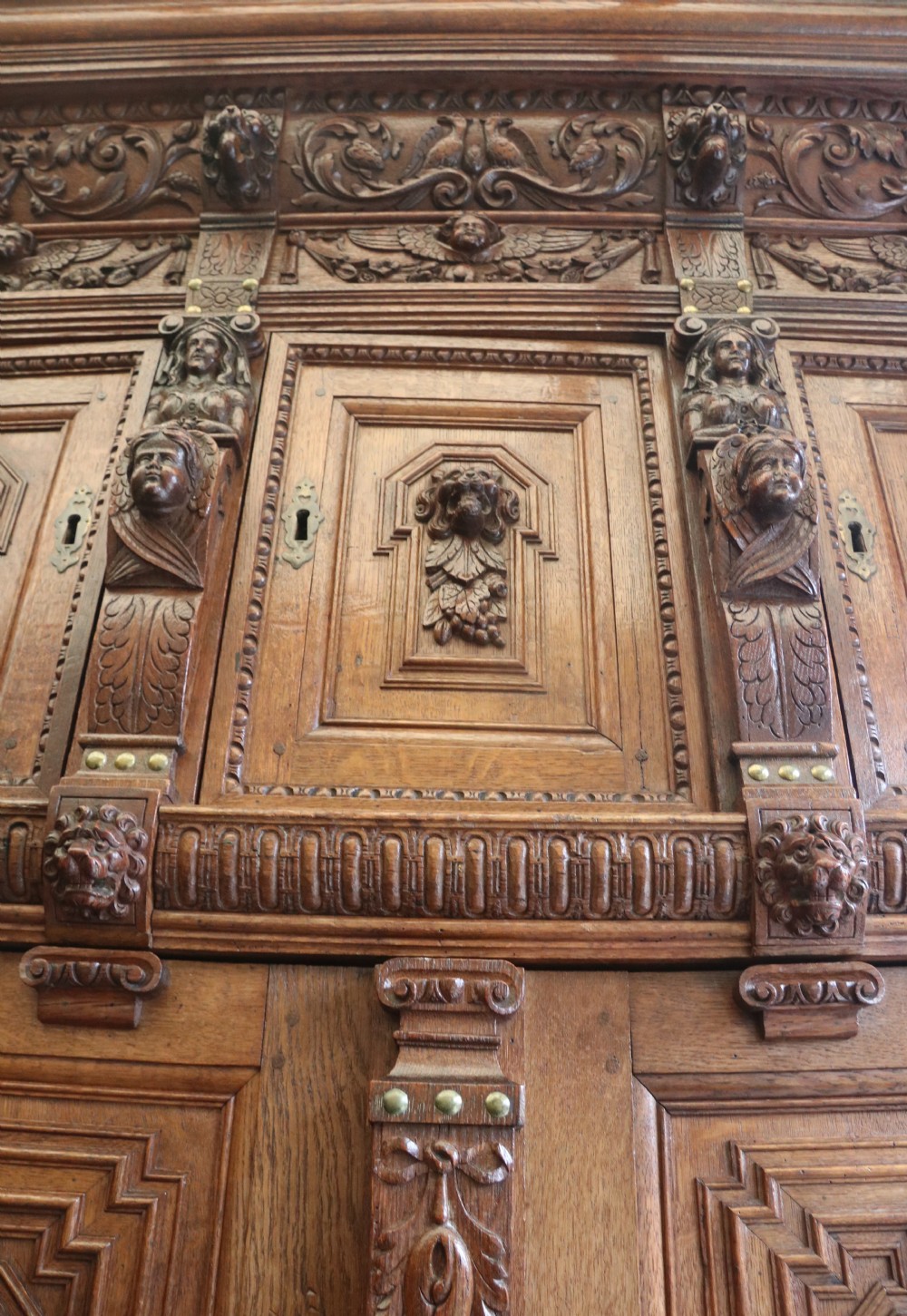 A totally magnificent 19th century oak court cupboard in the gothic style View X