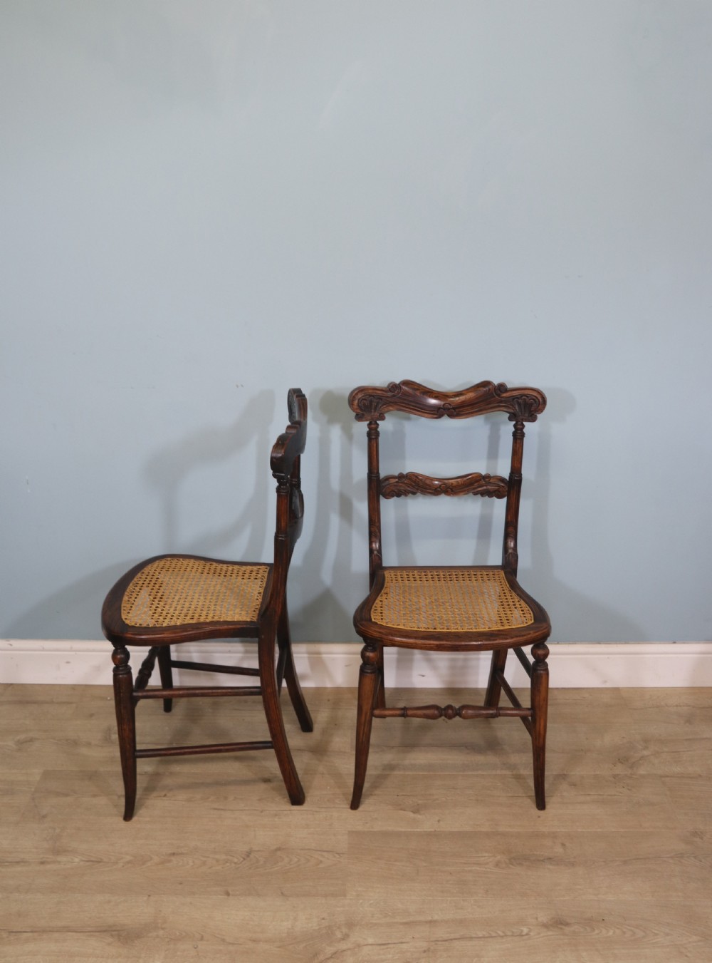  A lovely set of four Victorian hand finished simulated rosewood bar back cane seated chairs View V