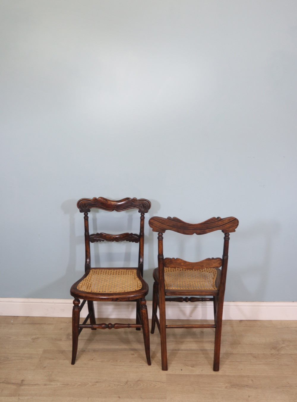  A lovely set of four Victorian hand finished simulated rosewood bar back cane seated chairs View VII