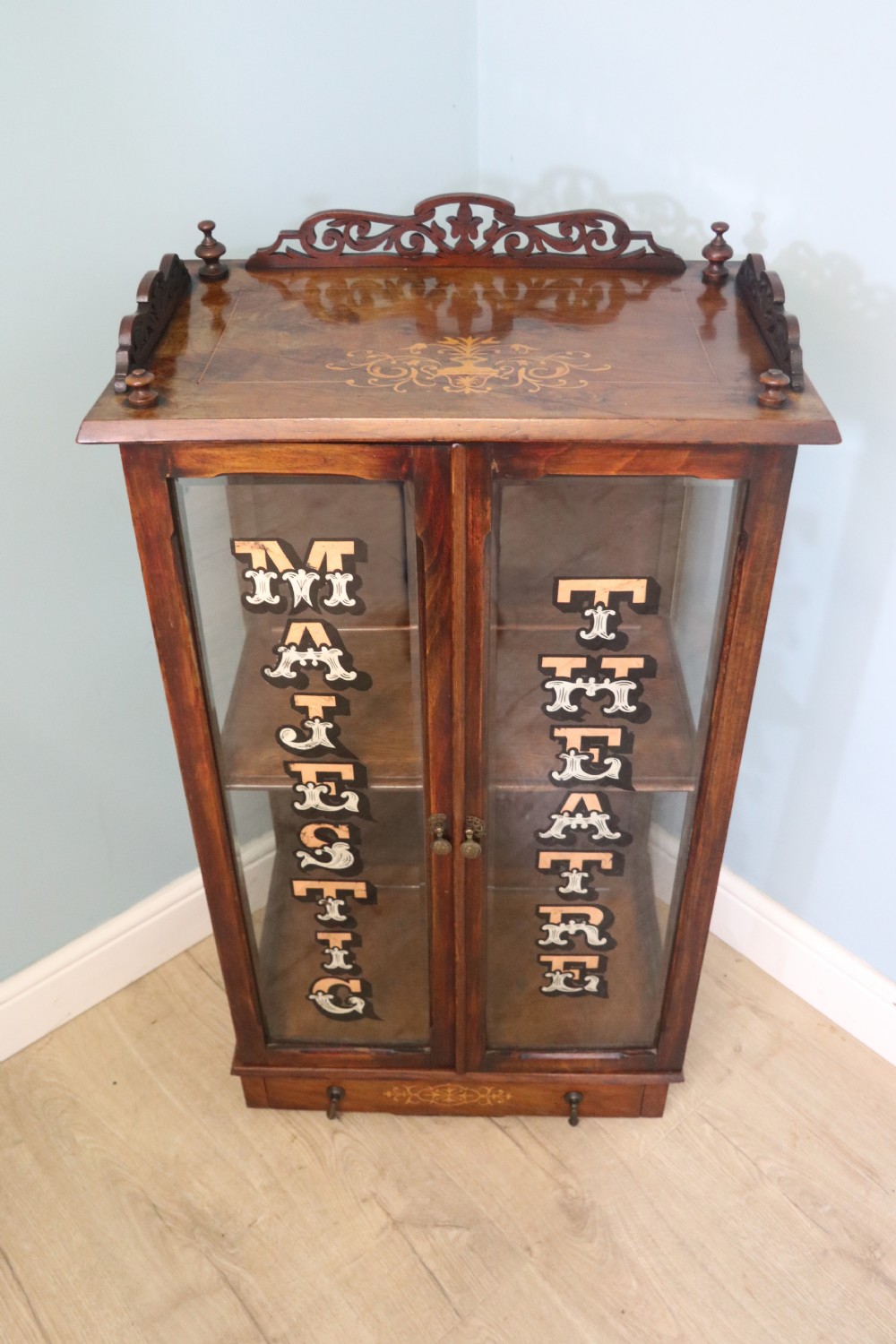 An originally Victorian Walnut and Marquetry Inlaid Display Cabinet with later alterations View II
