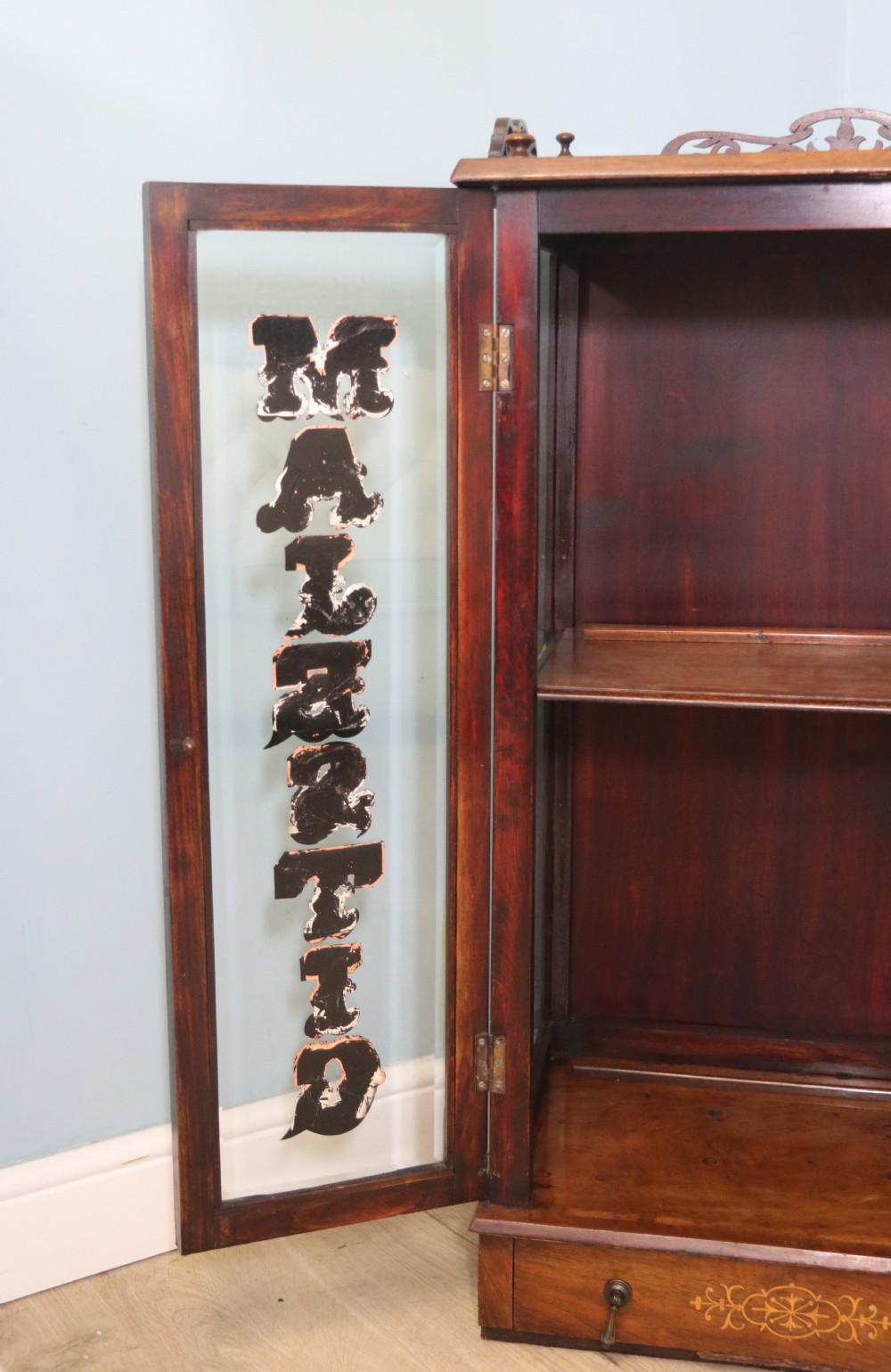  An originally Victorian Walnut and Marquetry Inlaid Display Cabinet with later alterations View IV