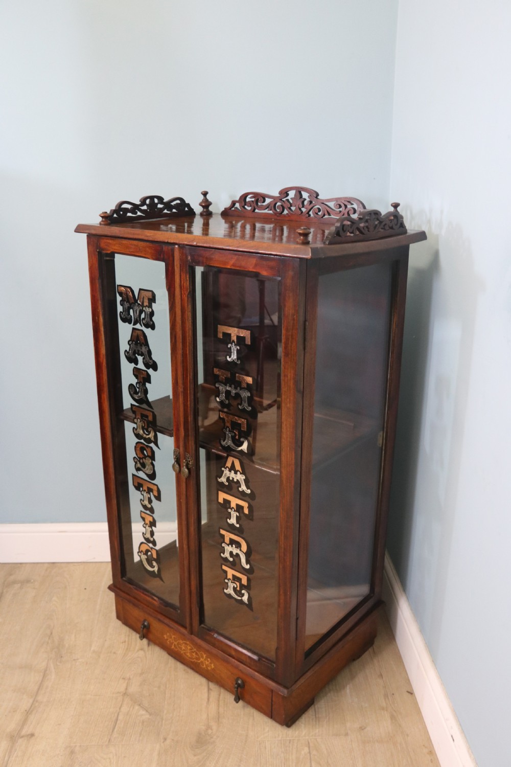  An originally Victorian Walnut and Marquetry Inlaid Display Cabinet with later alterations View VI