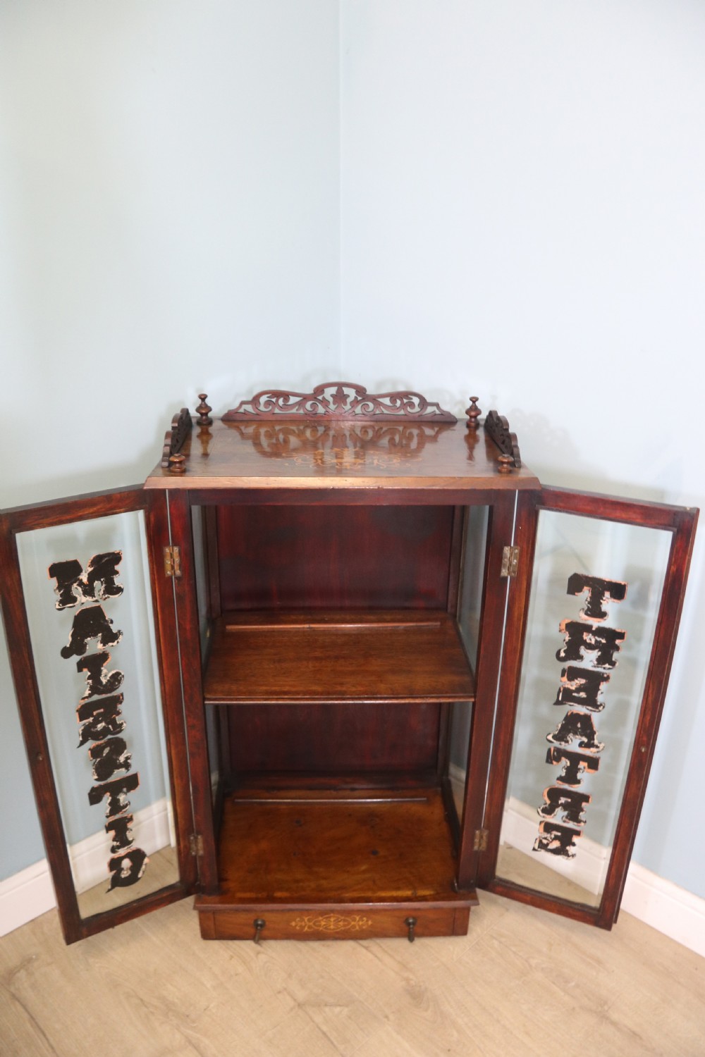  An originally Victorian Walnut and Marquetry Inlaid Display Cabinet with later alterations View IX