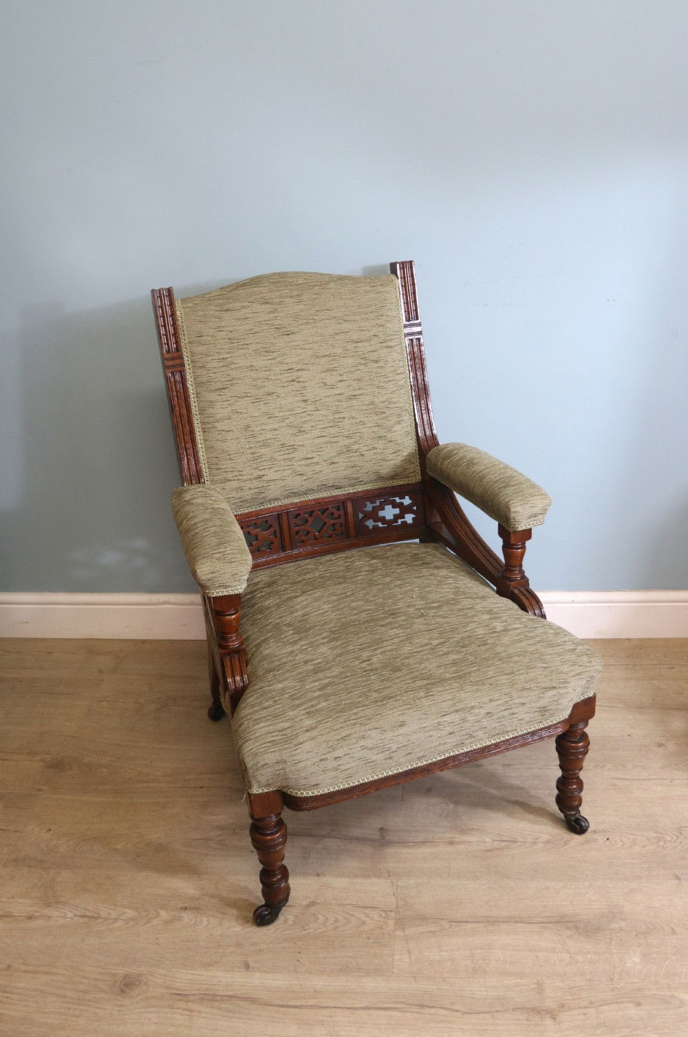 Late Victorian comfortable armchair in the Arts and Crafts style View II