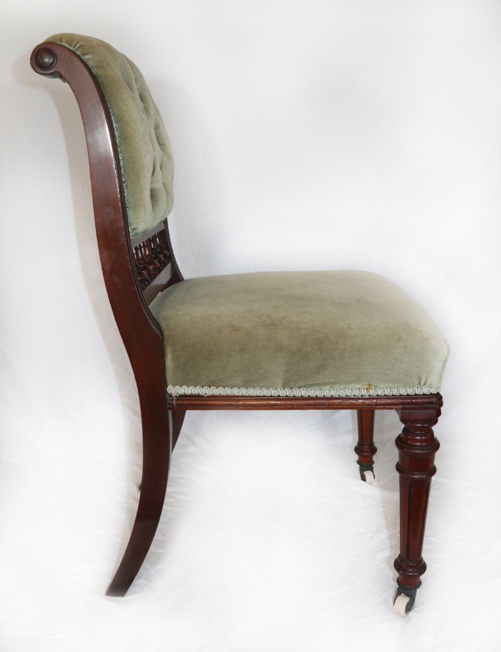 Set of four Green upholstered Chairs with button backs View III