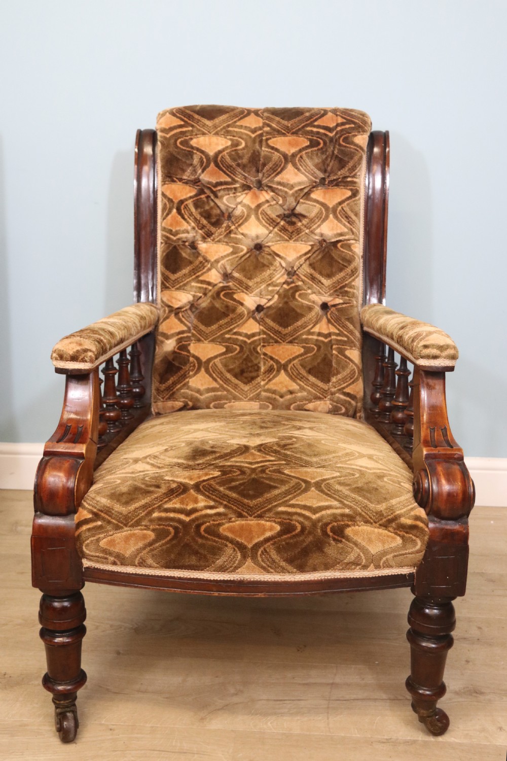 A bold pair late 19th century armchairs for a lady and gentleman View V