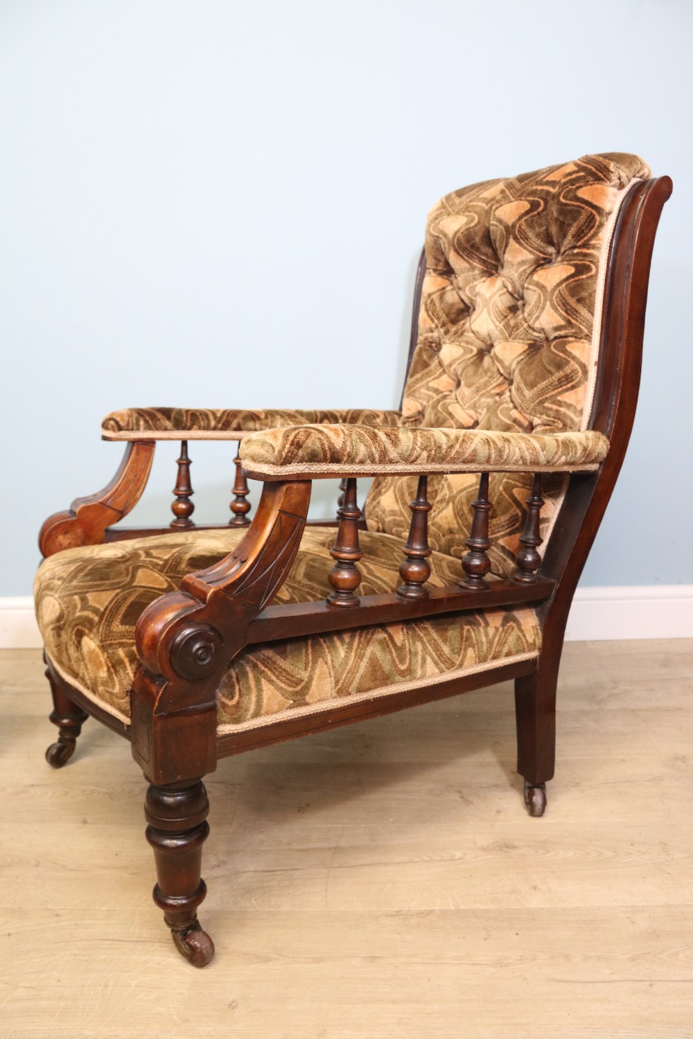 A bold pair late 19th century armchairs for a lady and gentleman View VI