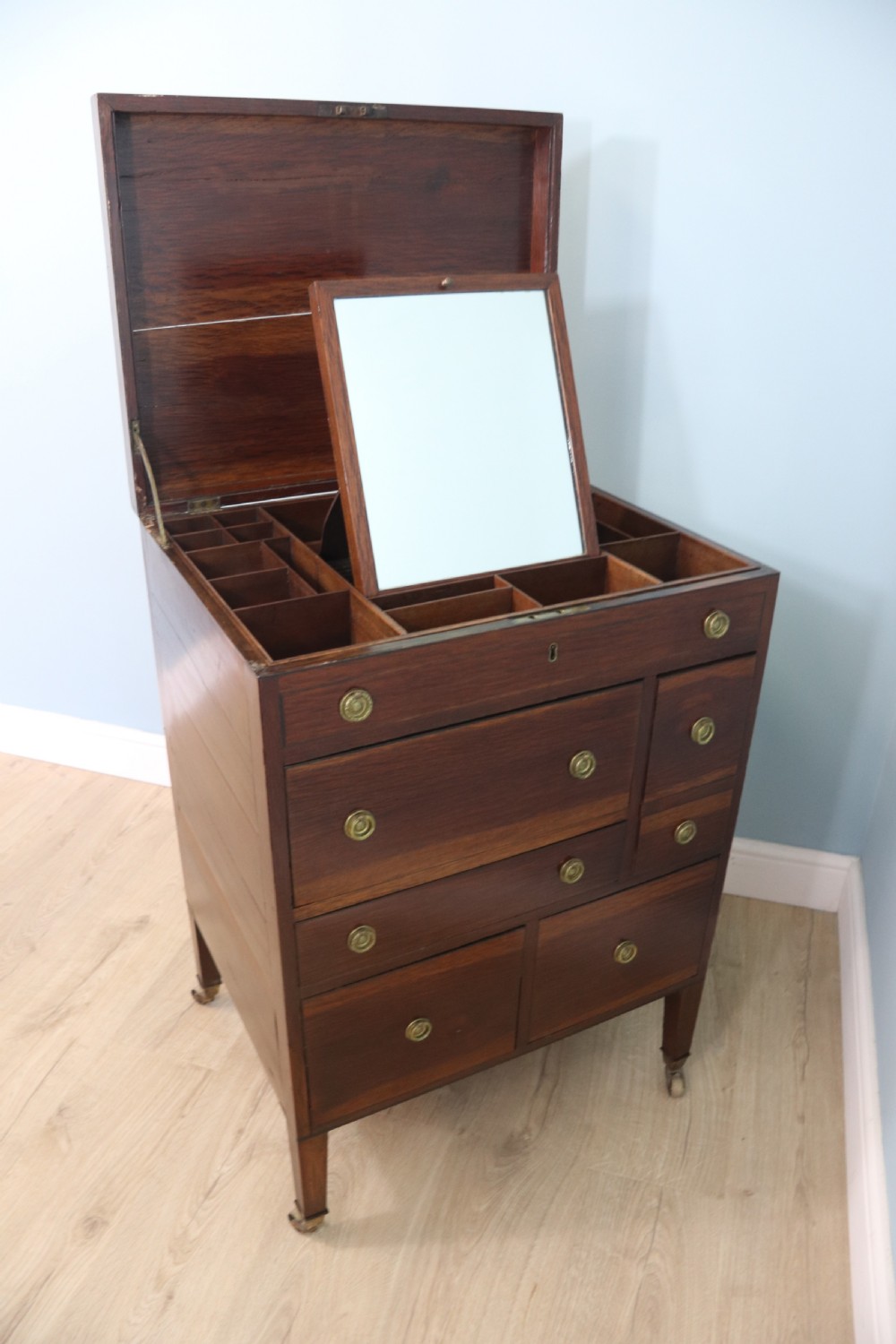 19th century vanity table with flip top lid 