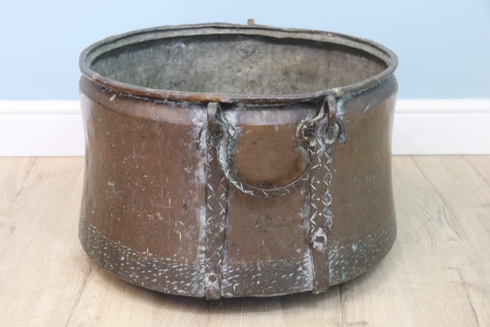 Antique circular copper jardinière View V