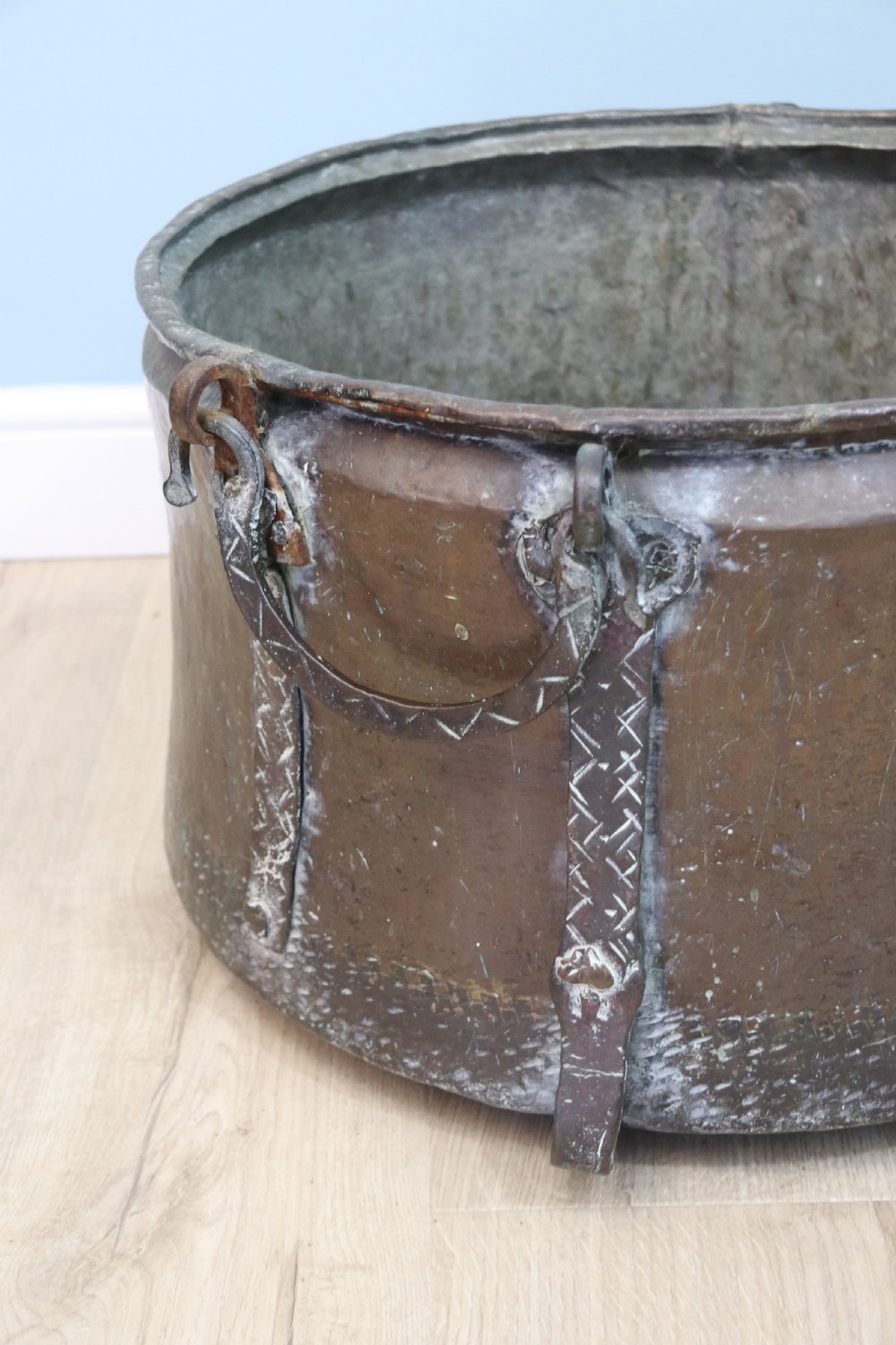 Antique circular copper jardinière View II