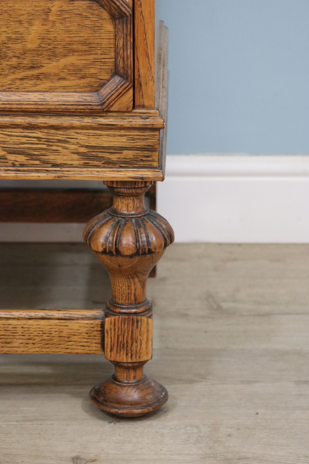 This fine Jacobean revival solid light oak bureau View XV
