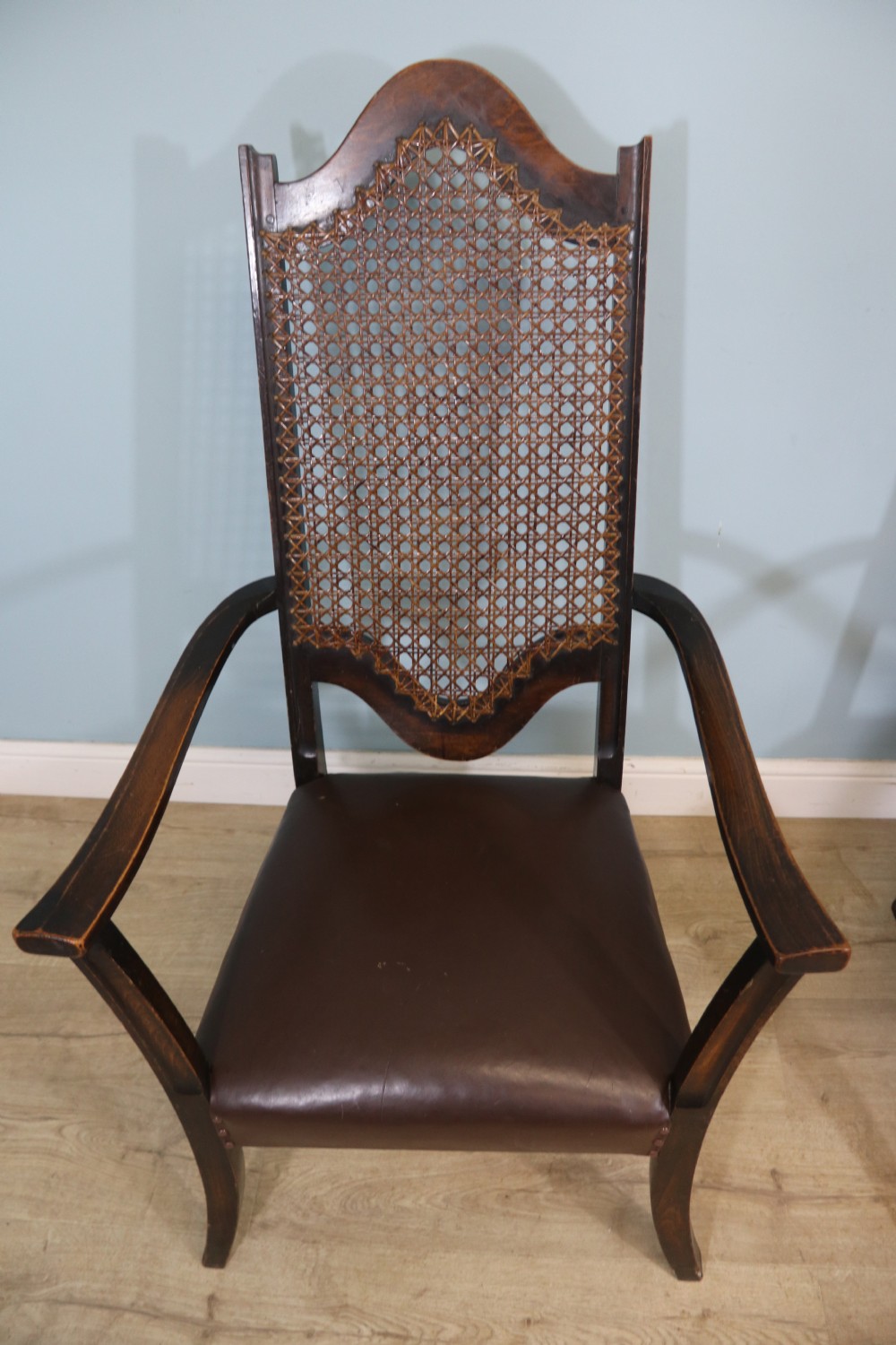 A lovely pair of early 20th century industrial looking cane shield back armchairs View VIII