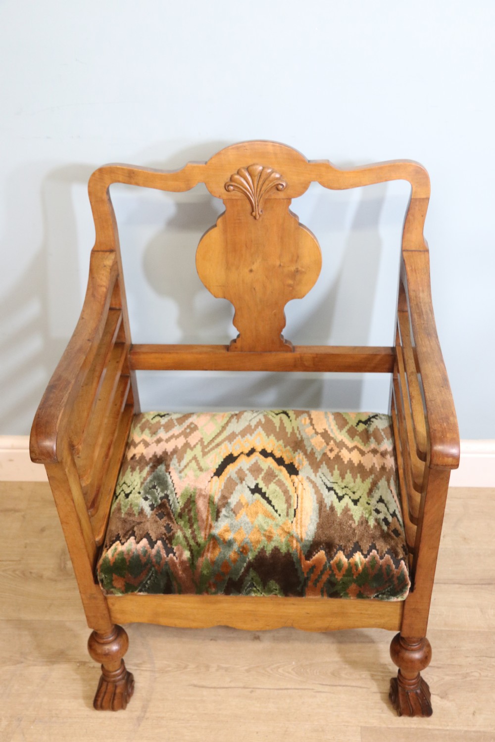 A lovely & unusual walnut side chair in the very stylish Arts and Crafts style View III