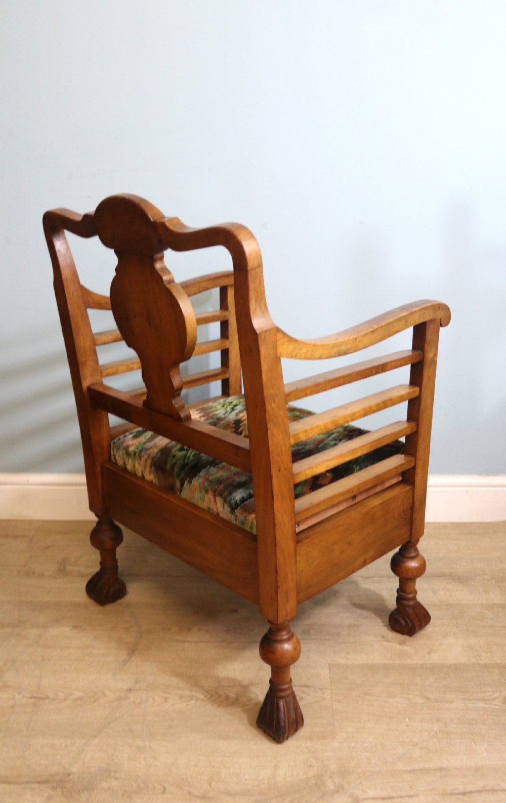 A lovely & unusual walnut side chair in the very stylish Arts and Crafts style View V