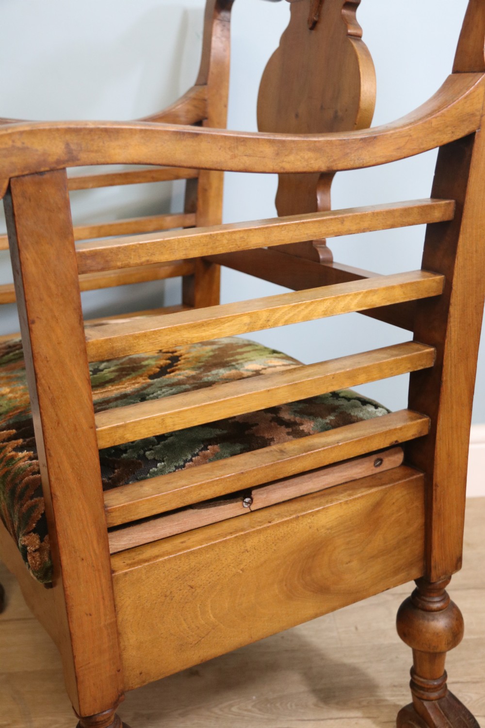 A lovely & unusual walnut side chair in the very stylish Arts and Crafts style View X
