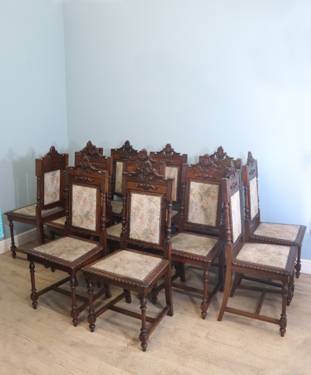 A lovely & rare set of twelve late 19th century gothic style dining chairs View II