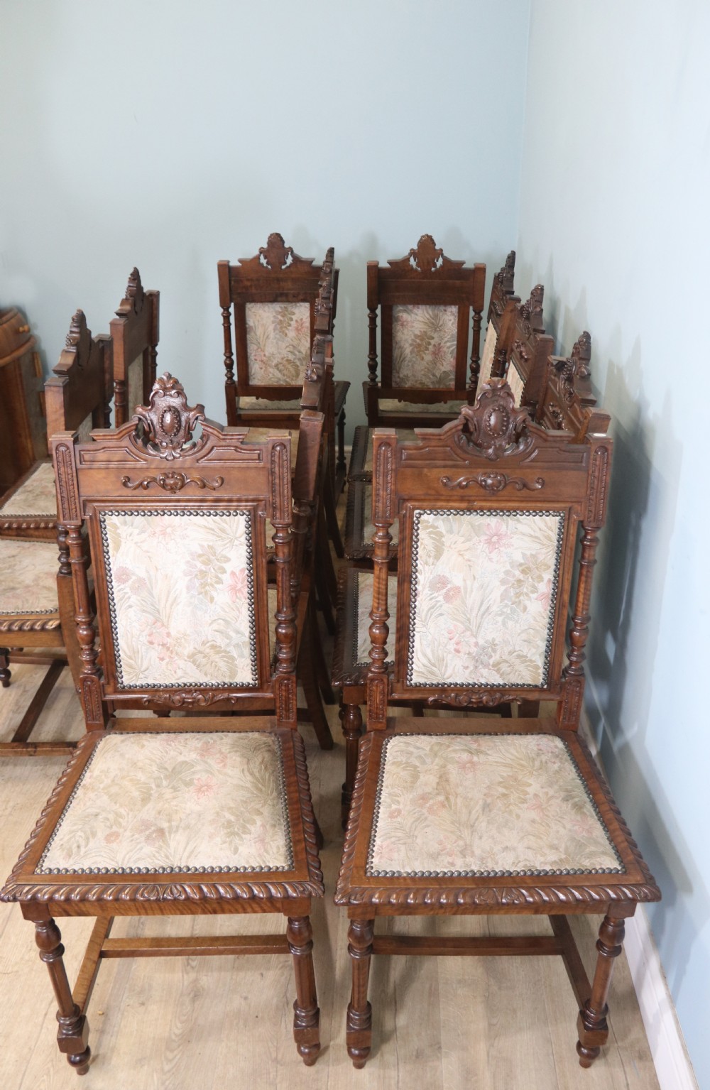 A lovely & rare set of twelve late 19th century gothic style dining chairs View IV