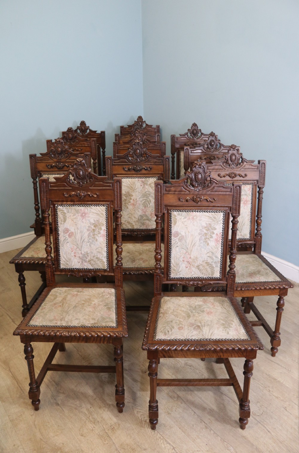 A lovely & rare set of twelve late 19th century gothic style dining chairs View V