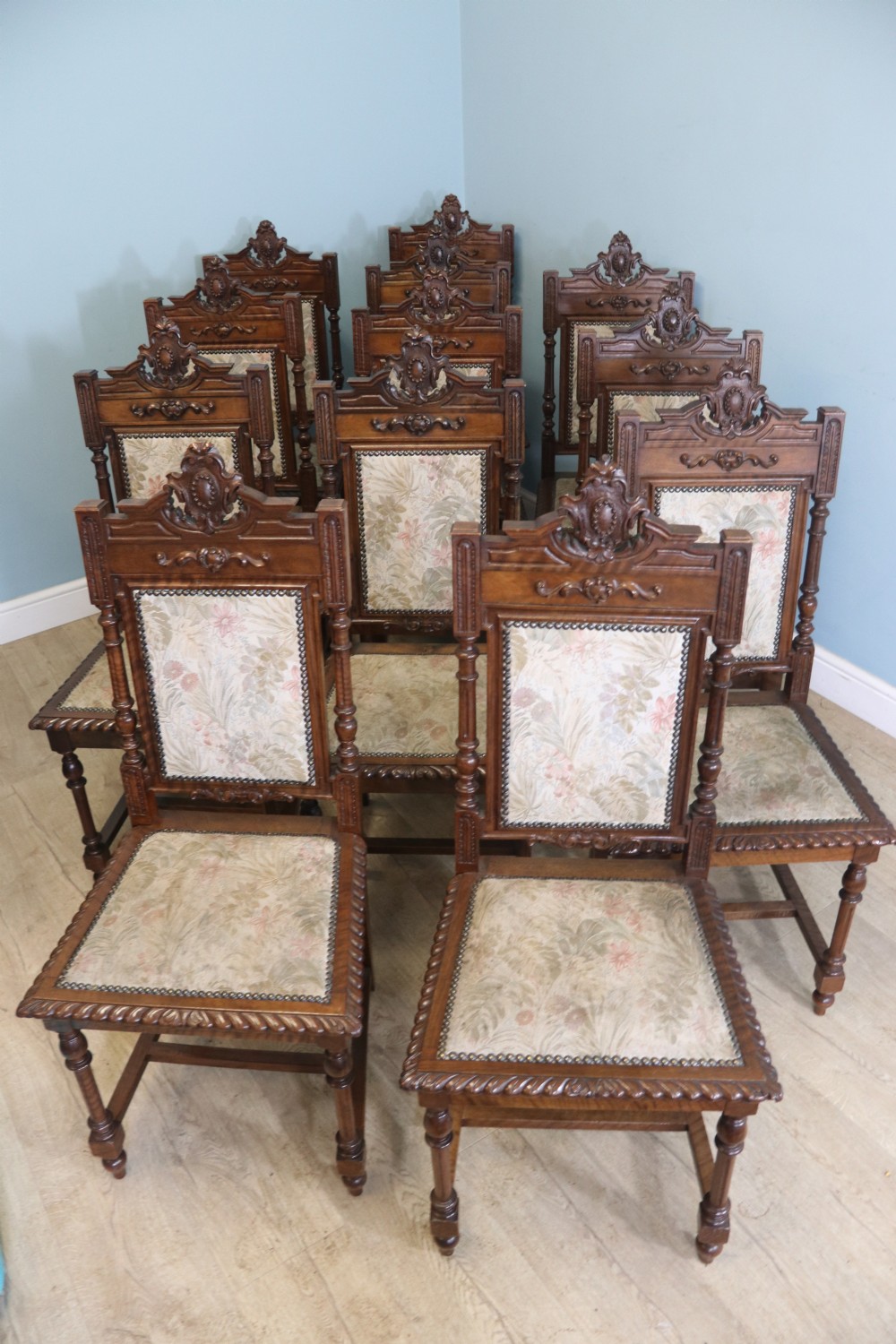 A lovely & rare set of twelve late 19th century gothic style dining chairs View VI