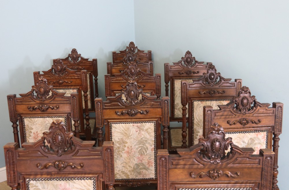 A lovely & rare set of twelve late 19th century gothic style dining chairs View VII