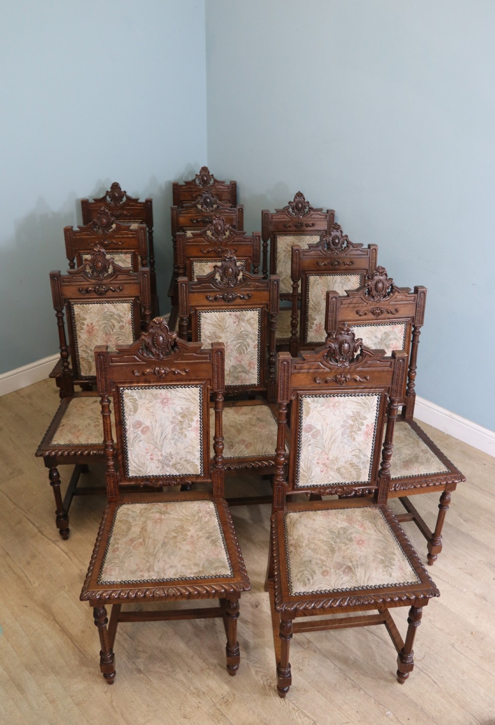 A lovely & rare set of twelve late 19th century gothic style dining chairs View VIII
