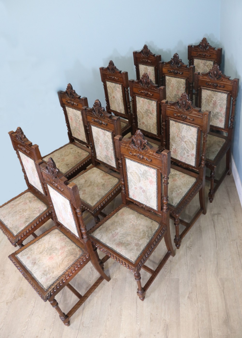 A lovely & rare set of twelve late 19th century gothic style dining chairs View IX