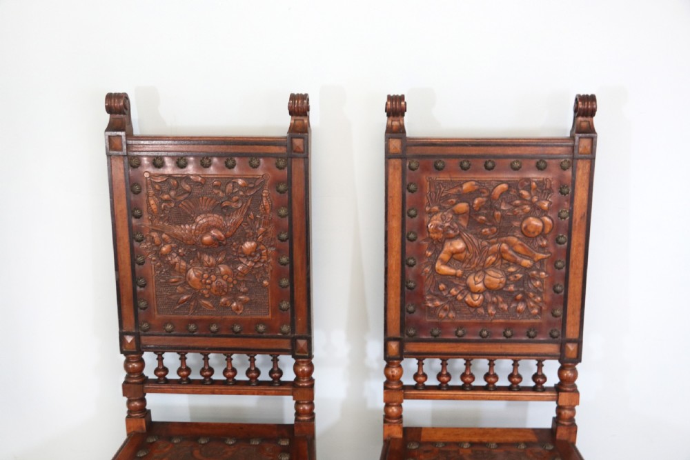 A lovely pair of Victorian oak framed dining or side chairs.  View II