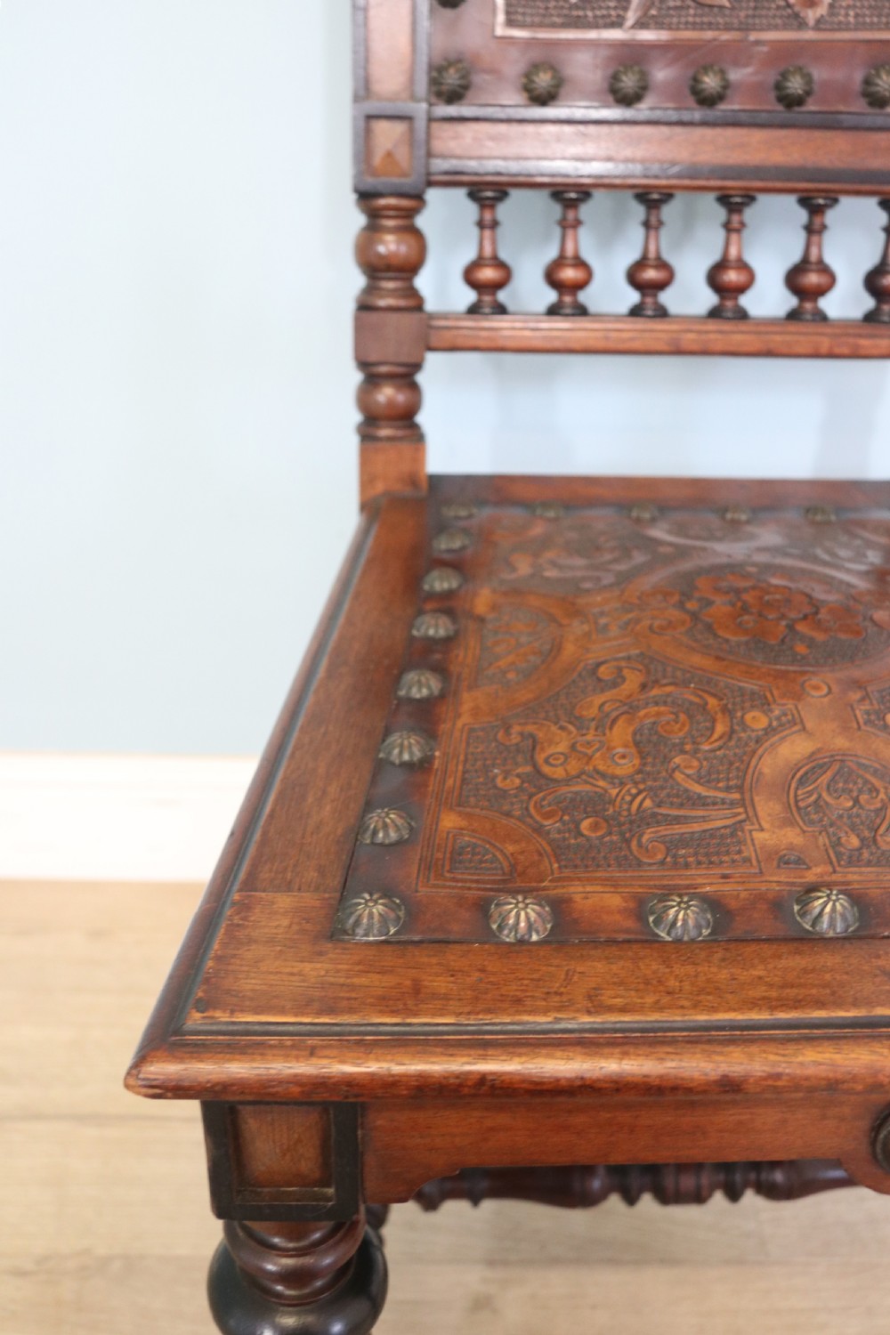A lovely pair of Victorian oak framed dining or side chairs.  View XX