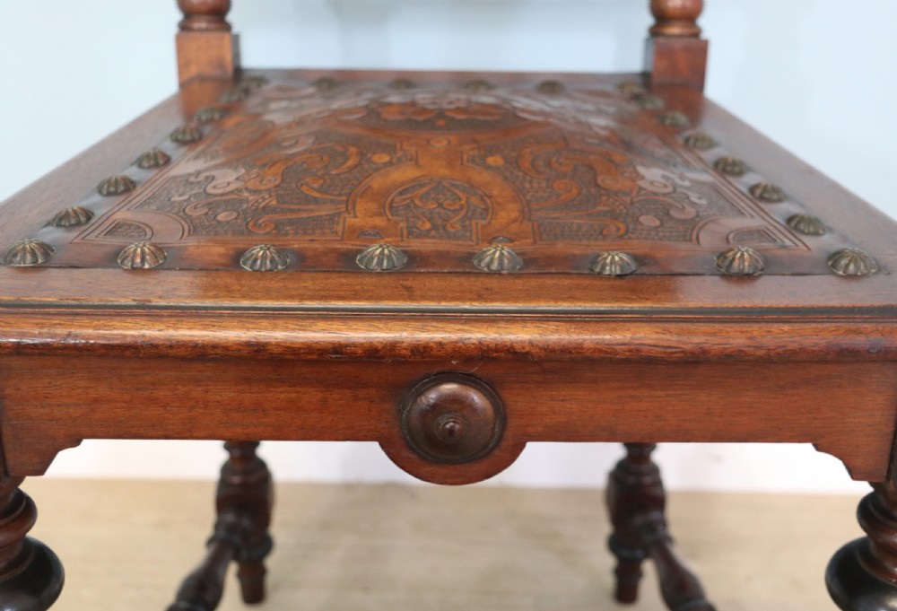 A lovely pair of Victorian oak framed dining or side chairs.  View XXIV
