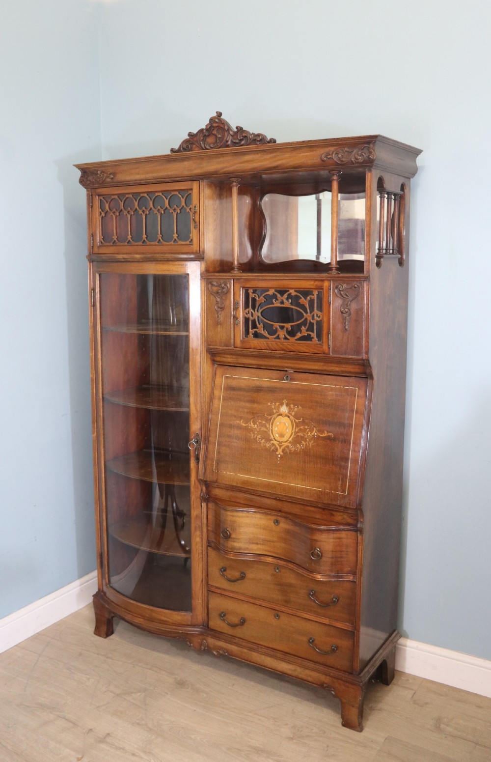 Edwardian combination bureau display bookcase View III