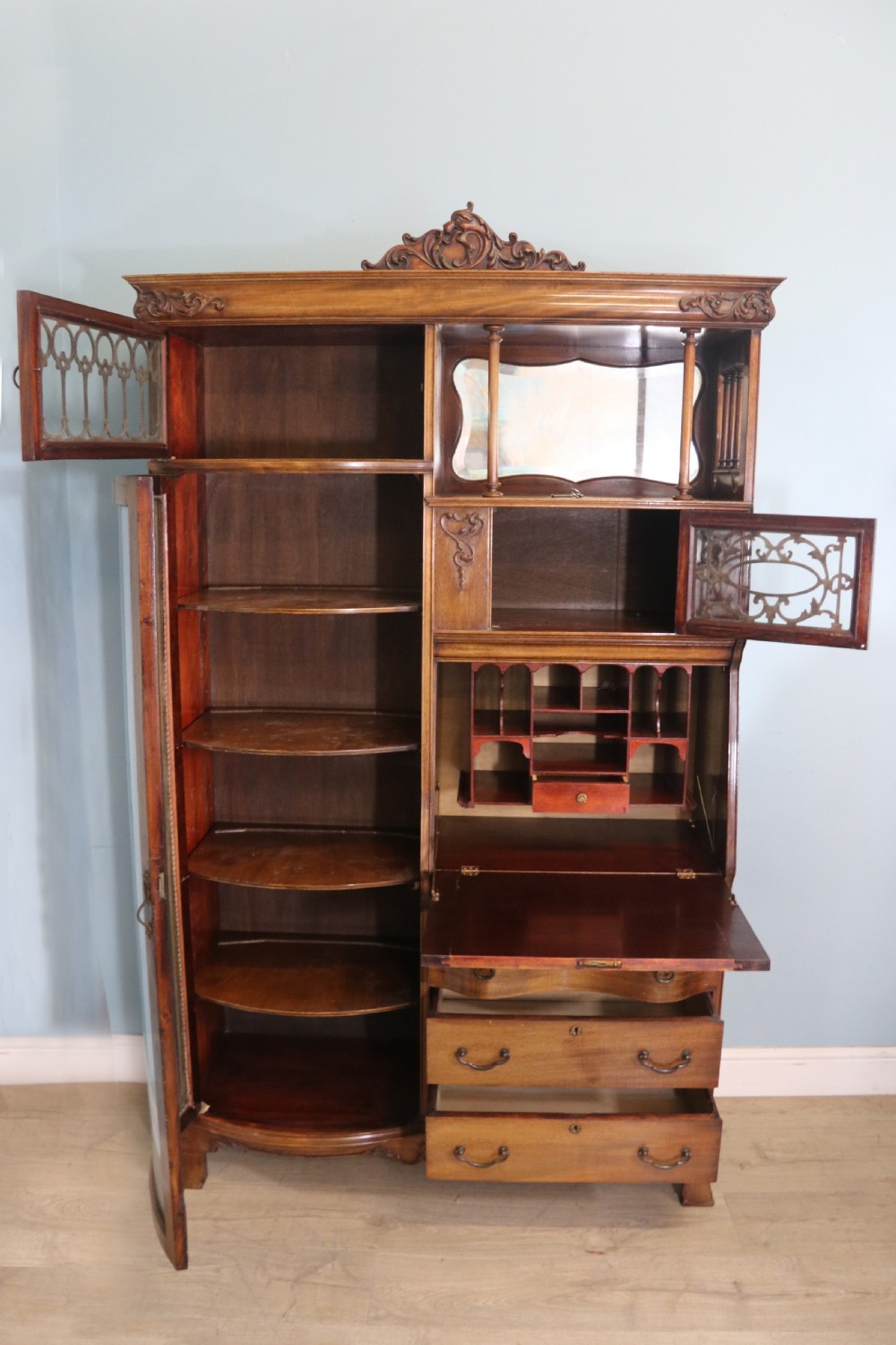 Edwardian combination bureau display bookcase View V