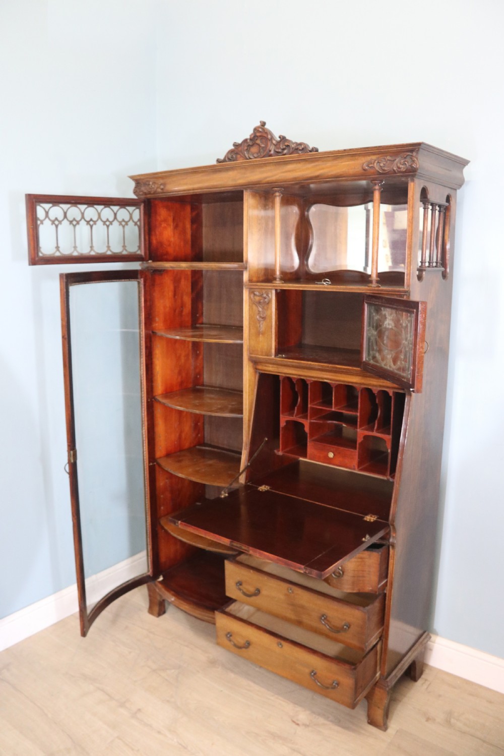 Edwardian combination bureau display bookcase View VI