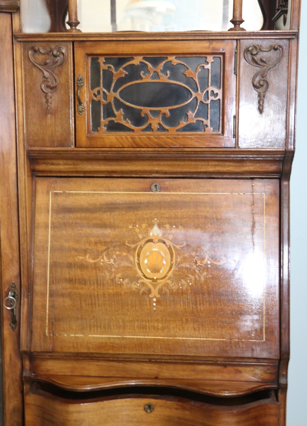 Edwardian combination bureau display bookcase View XIII