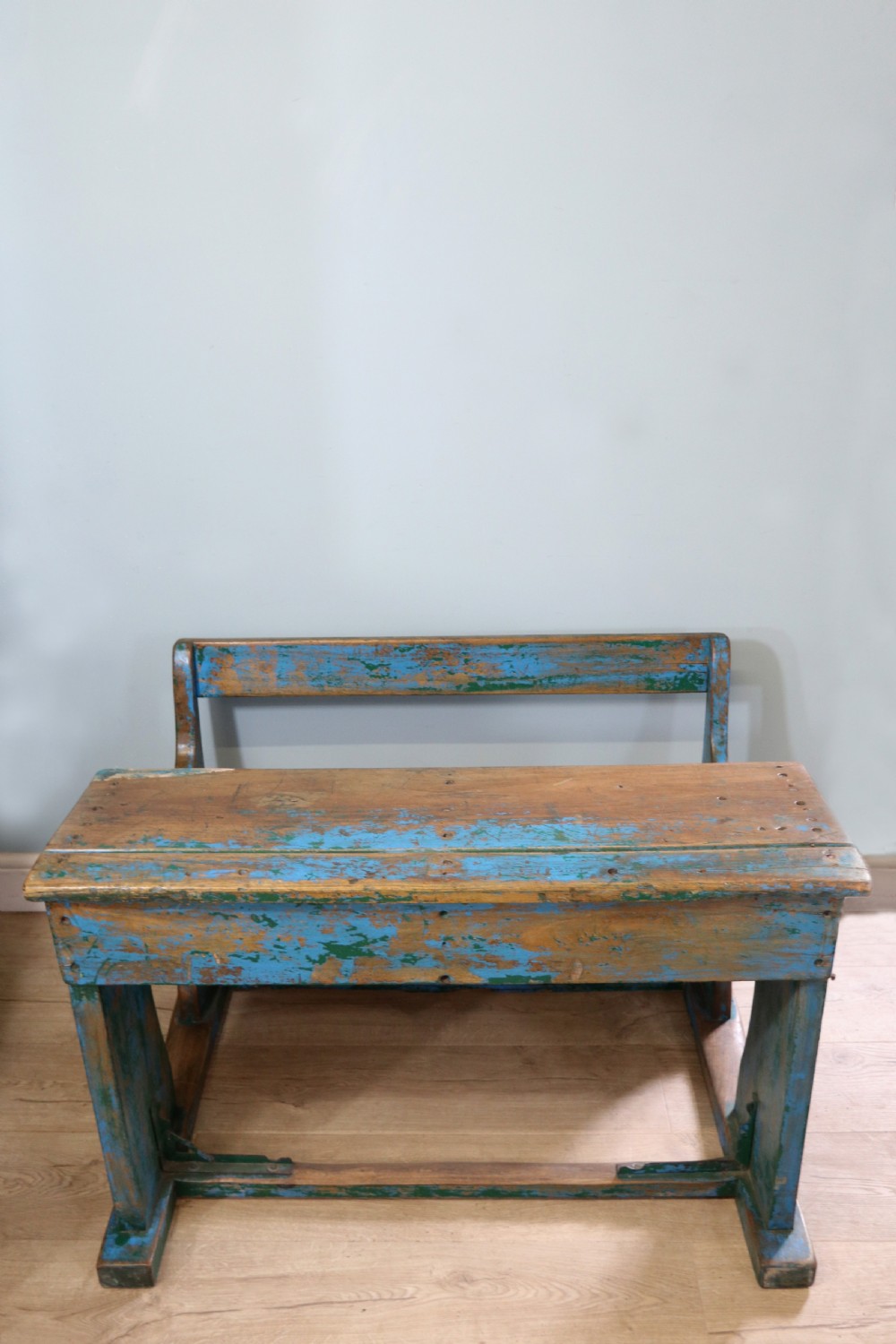 Back to school! A superb vintage pine school desk and attached bench. 