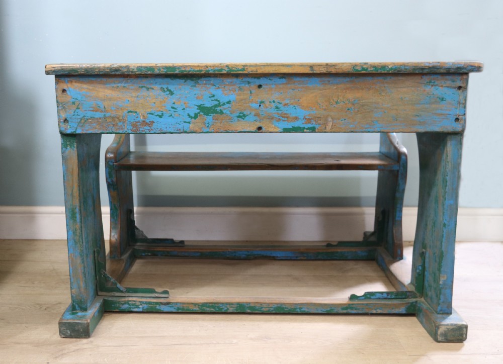 Back to school! A superb vintage pine school desk and attached bench.  View III