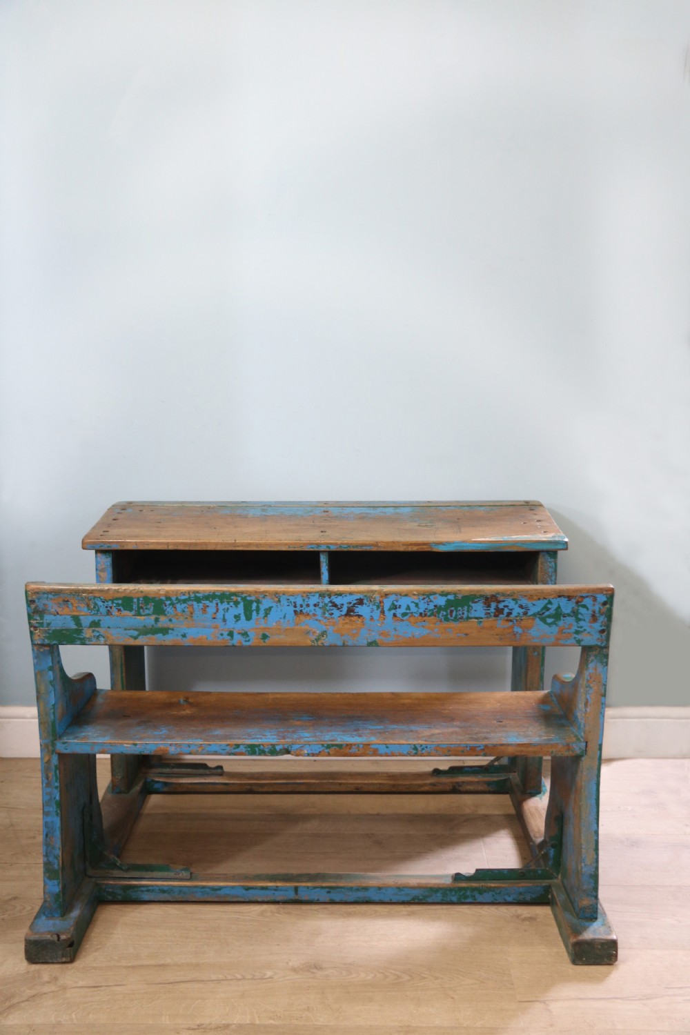 Back to school! A superb vintage pine school desk and attached bench.  View VII