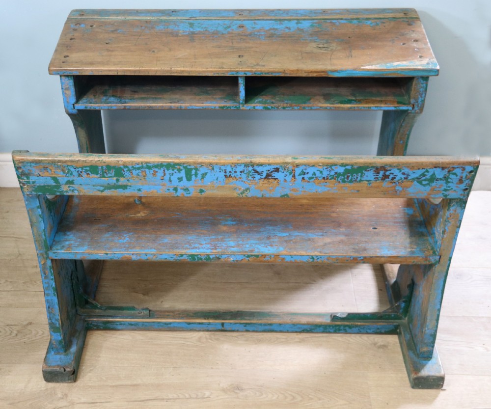 Back to school! A superb vintage pine school desk and attached bench.  View VIII