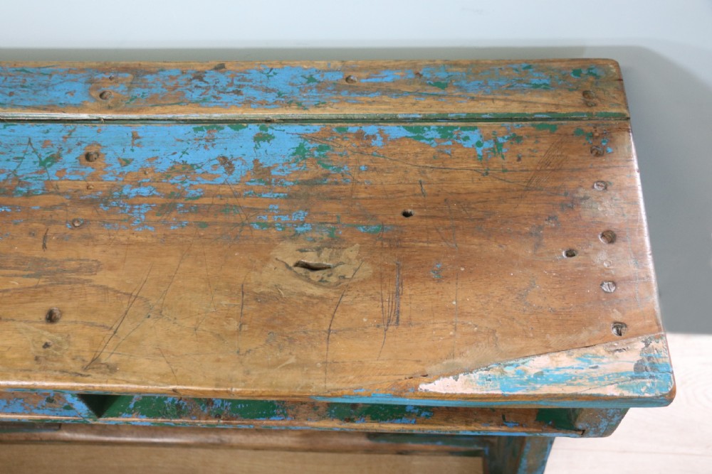 Back to school! A superb vintage pine school desk and attached bench.  View X