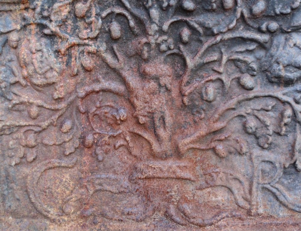 A superb cast iron fireback.  View V