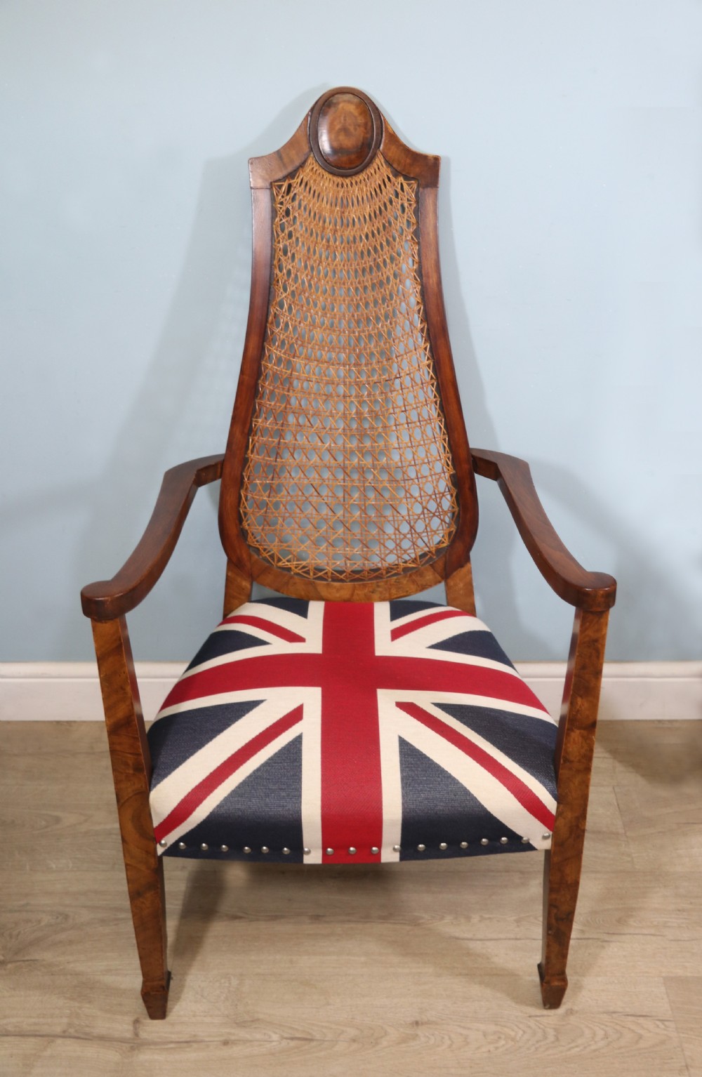 Art Deco period hardwood framed and cane back armchair